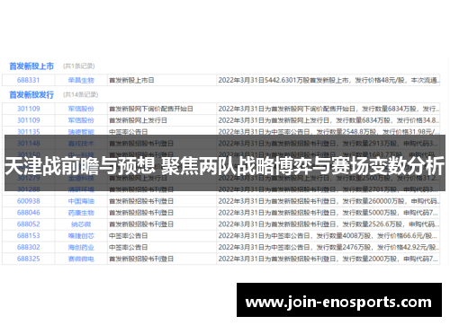 天津战前瞻与预想 聚焦两队战略博弈与赛场变数分析