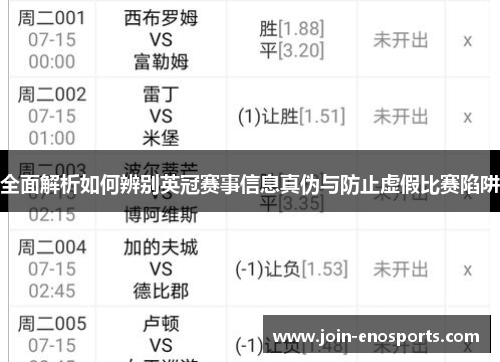全面解析如何辨别英冠赛事信息真伪与防止虚假比赛陷阱